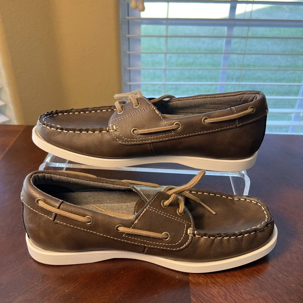 Chaps Benny Boat Shoes Mens Sz 7.5 Brown Cognac Slip On Memory Foam Nautical